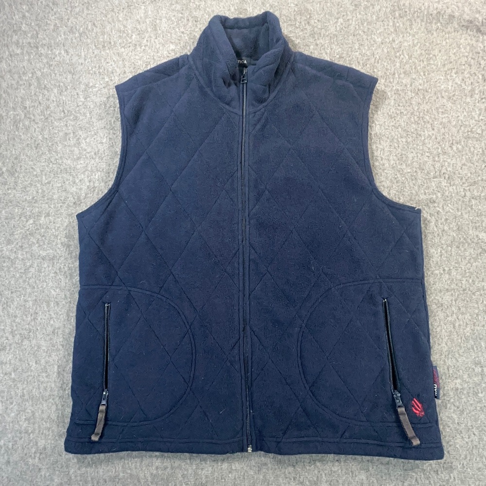 Nautica Men's Navy Blue Fleece Quilted Puffer Vest Full Zip Jacket L